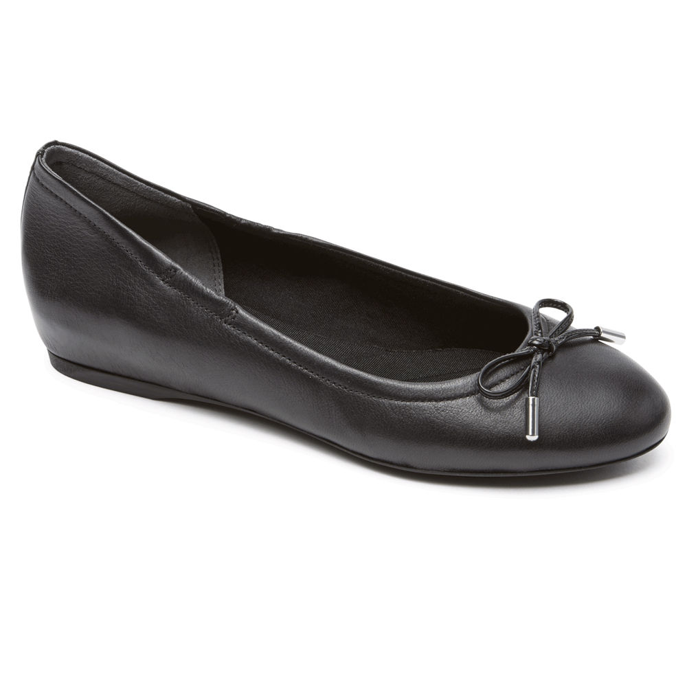 Rockport Singapore Womens Flats - Total Motion Hidden Wedge Tied Ballet Black - VH1827534